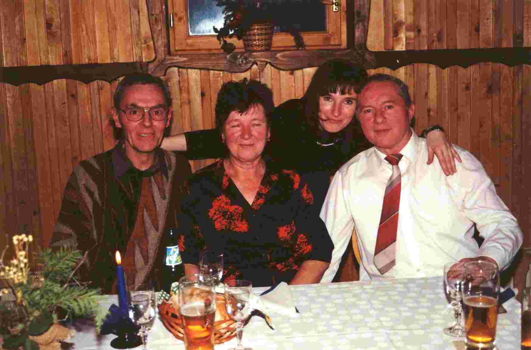 Dr. Jarka Hlouskova, me and her Mom and Dad at party in Levice, Slovakia after Jarka's Ph.D defence. [December, 2001] 