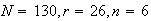 $N=130,r=26,n=6$