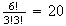 $\frac{6!}{3!3!}=20$