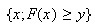 $~\{x;F(x)\geq y\}$