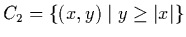$C_2 = \left\{ (x,y) \mid y \ge \vert x\vert \right\}$
