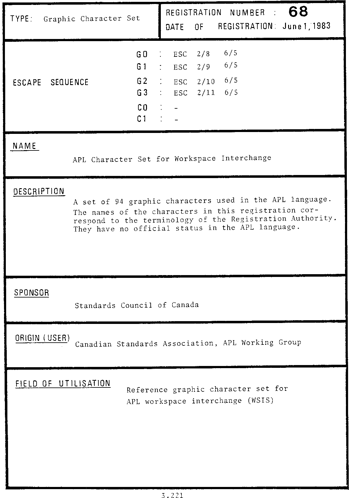Reg.Char.Set 68, Page 1